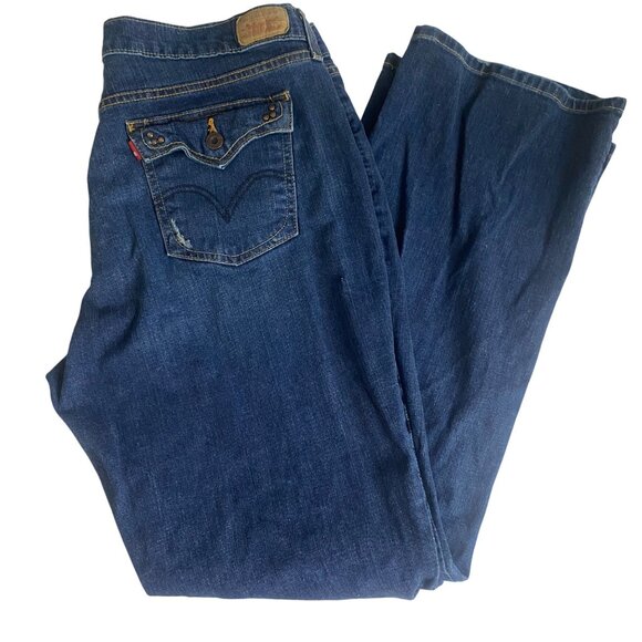 Levis 515 Bootcut Jeans Womens Size 16L Blue Denim Destressed Western - Picture 1 of 14